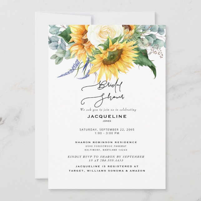 Elegant Fall Sunflower Eucalyptus Bridal Shower  Invitation (Front)