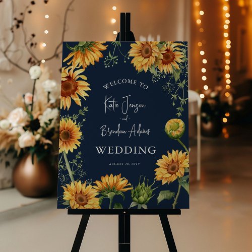 Elegant Fall Sunflower  Navy Wedding Welcome to Foam Board