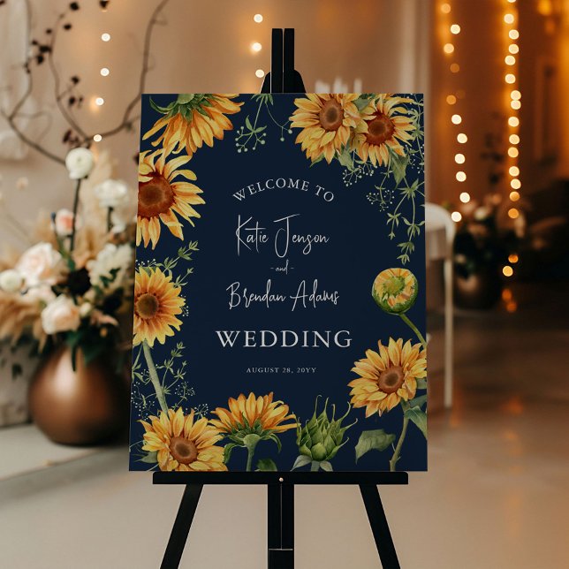 Elegant Fall Sunflower & Navy Wedding Welcome to Foam Board (Creator Uploaded)