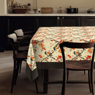 Elegant Fall Tablecloth Birds Whimsical Florals