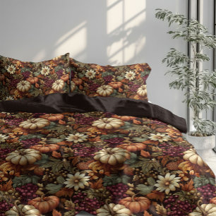 Elegant fall terracotta flowers white pumpkins duvet cover