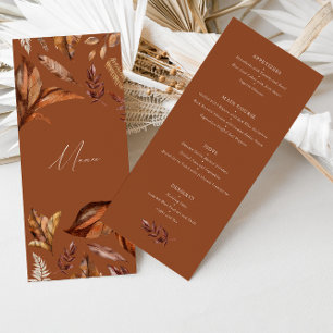 Elegant Fall Terracotta Leaves Wedding Menu