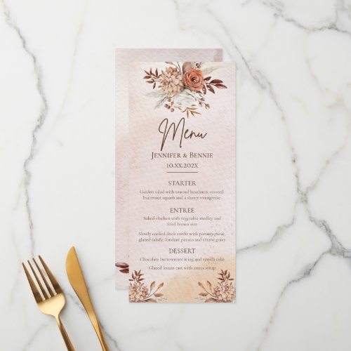 Elegant Fall Terracotta Watercolor Floral Vintage Menu