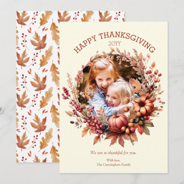 Elegant Fall Thanksgiving Photo Card (Front/Back)