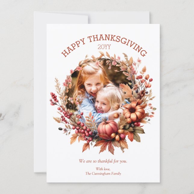 Elegant Fall Thanksgiving Photo Card (Front)