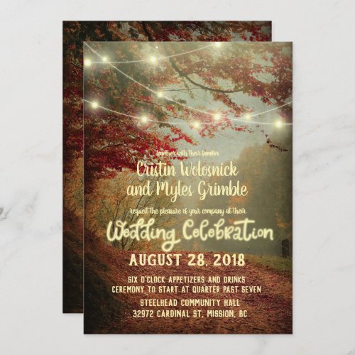 Elegant Fall Trees Rustic String Lights Wedding Invitation