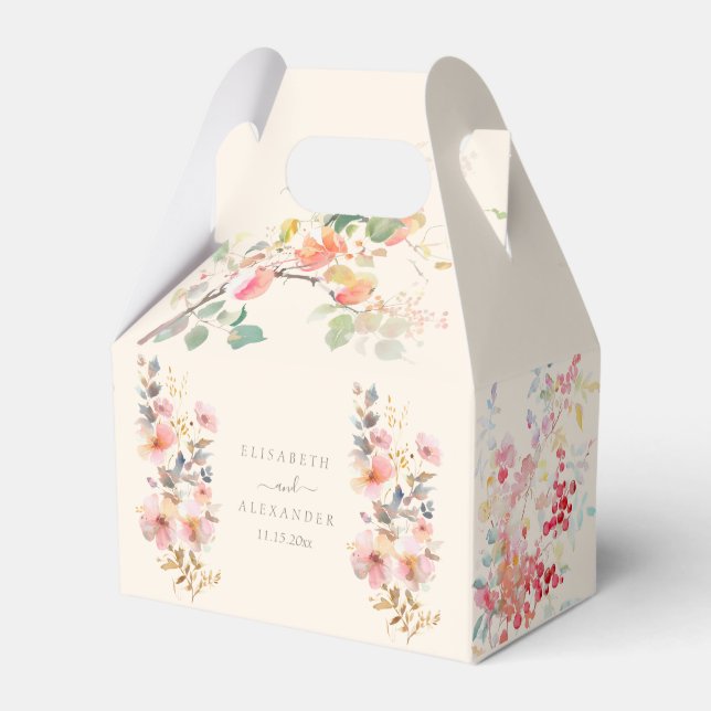 Elegant Fall Watercolor Apples Wedding Favor Boxes (Front Side)