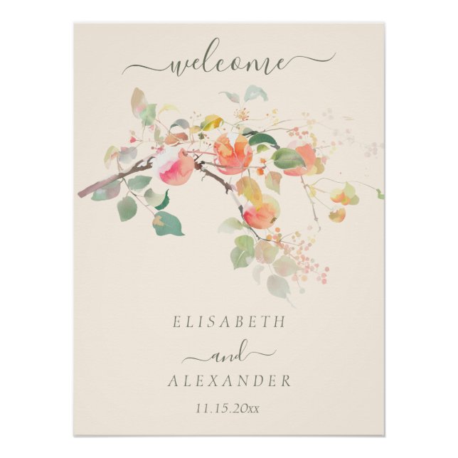 Elegant Fall Watercolor Apples Wedding Poster (Front)