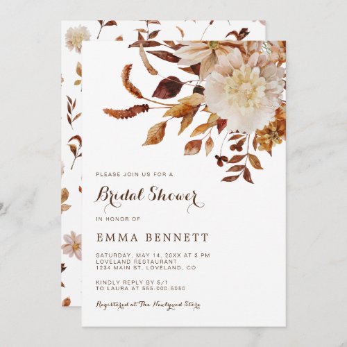 Elegant Fall Watercolor Botanical Bridal Shower Invitation