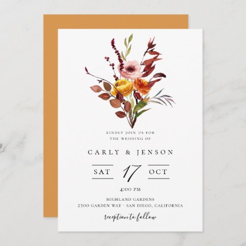 Elegant Fall Watercolor Bouquet Wedding Invitation