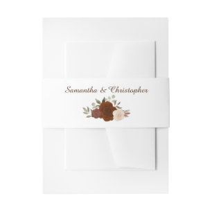Elegant Fall Watercolor Floral Rust Orange Wedding Invitation Belly Band