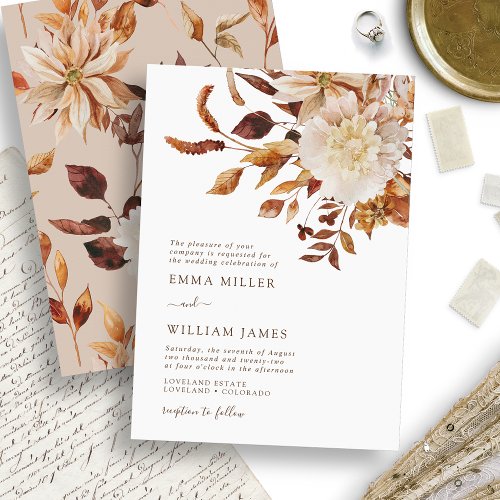 Elegant Fall Watercolor Floral Wedding Invitation