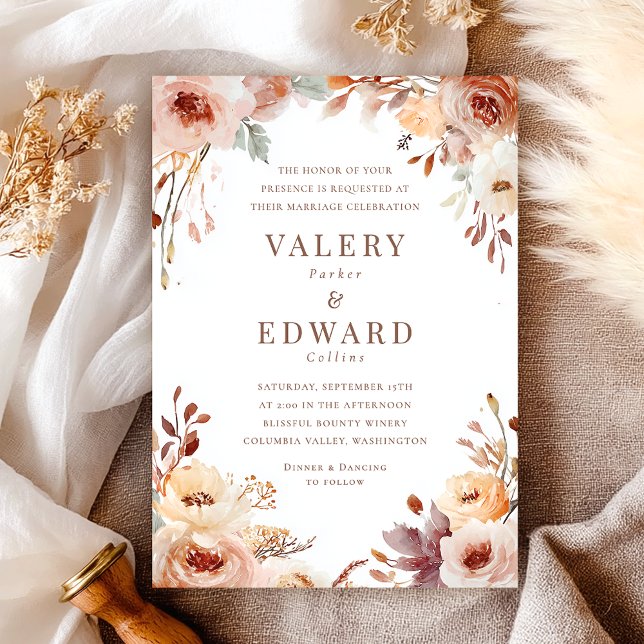 Elegant Fall Watercolor Floral Wedding Invitation (Creator Uploaded)