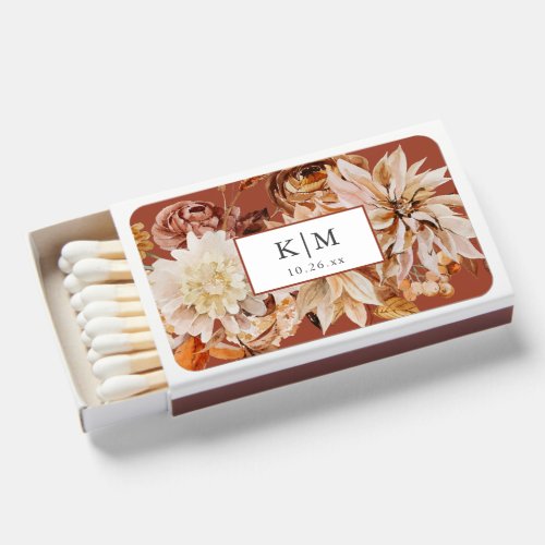 Elegant Fall Watercolor Floral Wedding Matchboxes