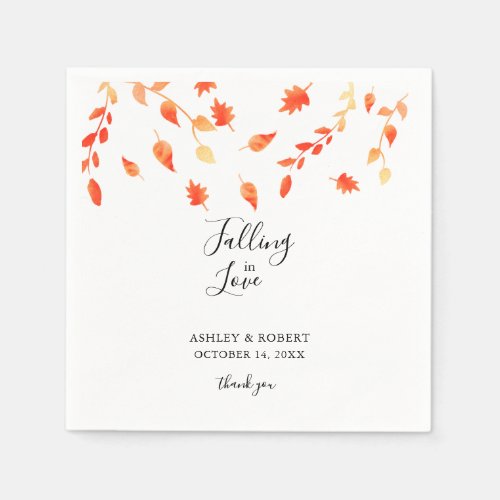 Elegant Fall Watercolor Leaves Falling in Love Napkins