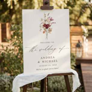 Elegant Fall Watercolor Wildflower Wedding Welcome Foam Board