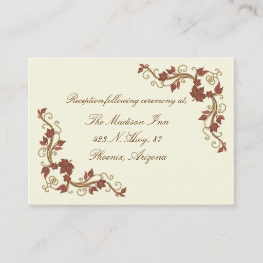 Customizable Elegant Fall Wedding enclosure cards Business Cards