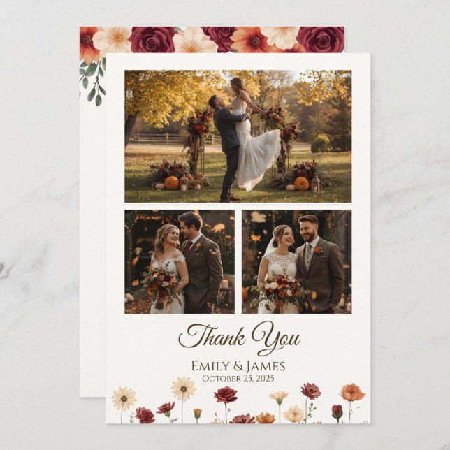 Elegant Fall Wedding Flat Thank You Card  (Front/Back)