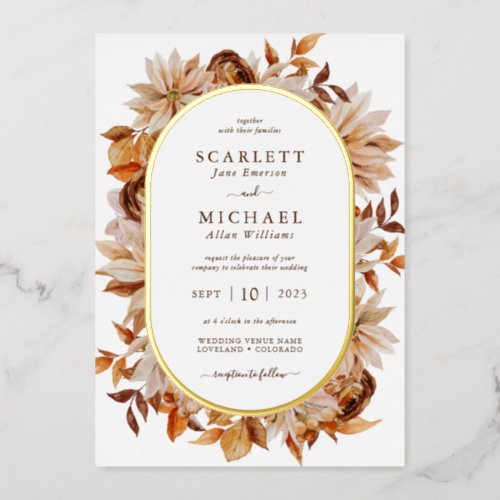 Elegant Fall Wedding Foil Invitation
