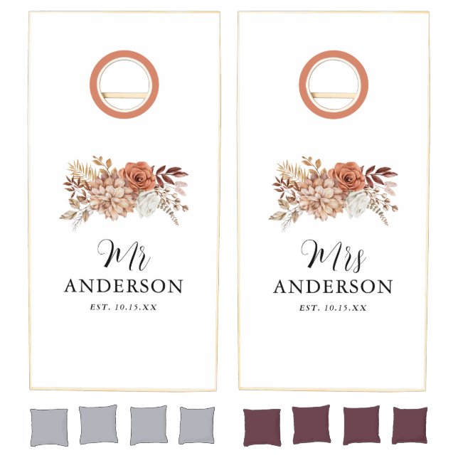 Elegant Fall Wedding Mr Mrs Cornhole Set (Set)