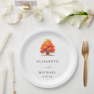 Elegant Fall Wedding Rustic Autumn Tree Wedding Paper Plates