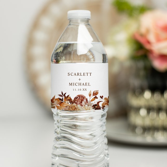 Elegant Fall Wedding Water Bottle Label (Elegant Fall Leaves Wedding Water Bottle Label by Painted Paperie
)