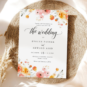 Elegant Fall Wedding Watercolor Floral Invitation