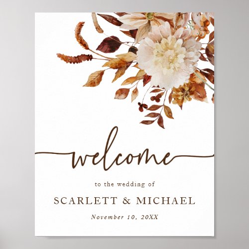 Elegant Fall Wedding Welcome Poster