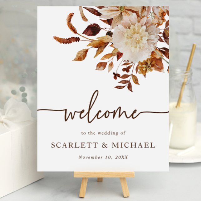 Elegant Fall Wedding Welcome Poster (Autumn Floral Table Top Welcome Sign by Painted Paperie)