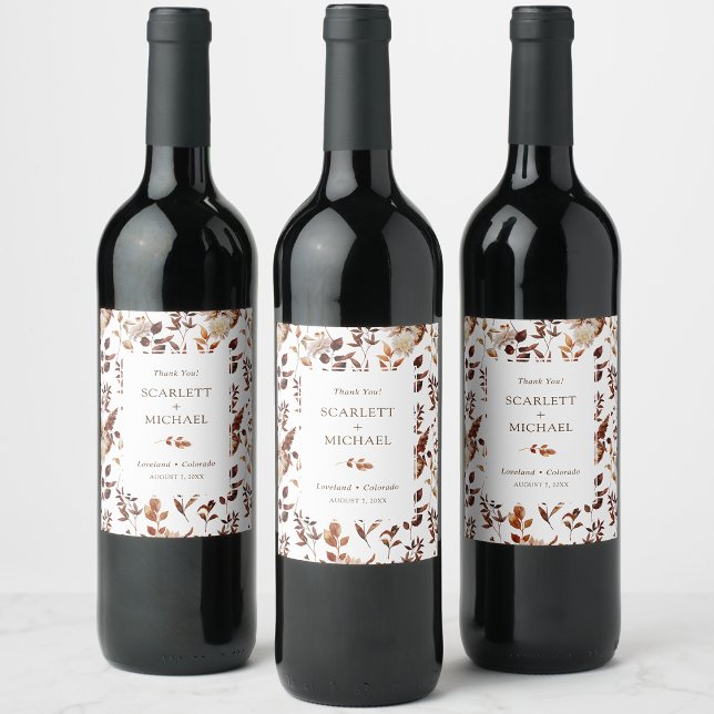 Elegant Fall Wedding Wine Label (Elegant Fall Floral Wedding Wine Label by Painted Paperie
)
