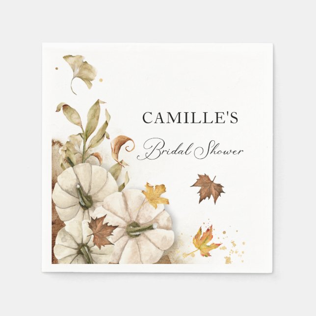 Elegant Fall White Pumpkin Bridal Shower Paper Napkins (Front)