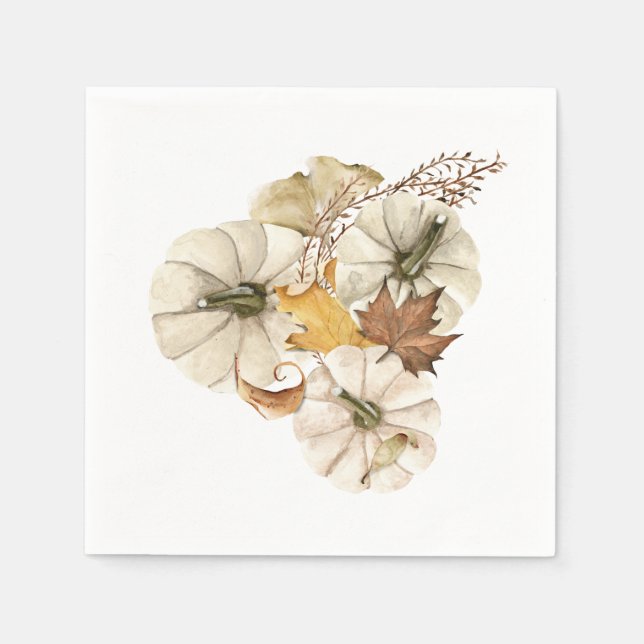 Elegant Fall White Pumpkin Napkins (Front)