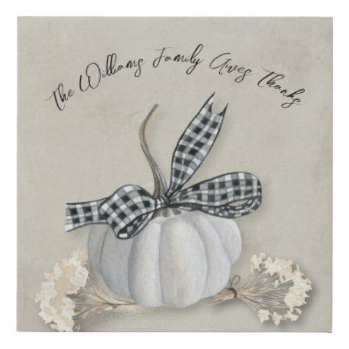 Elegant  Fall White Pumpkin Thanksgiving Family Faux Canvas Print