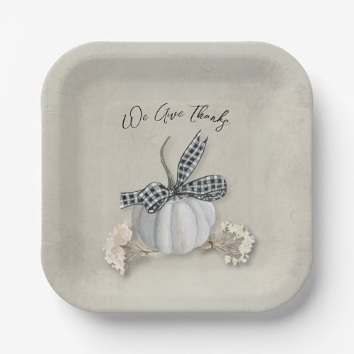 Elegant  Fall White Pumpkin Thanksgiving Paper Plates