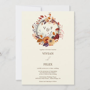 Elegant Fall Wildflower Name Initial Wedding Invitation