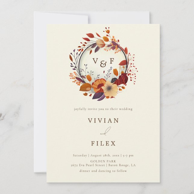 Elegant Fall Wildflower Photo Qr Code Wedding Invitation (Front)