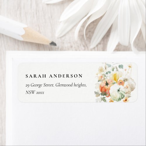 Elegant Fall Wildflower Pumpkin Watercolor Address Label