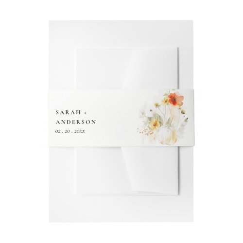 Elegant Fall Wildflower Pumpkin Watercolor Wedding Invitation Belly Band