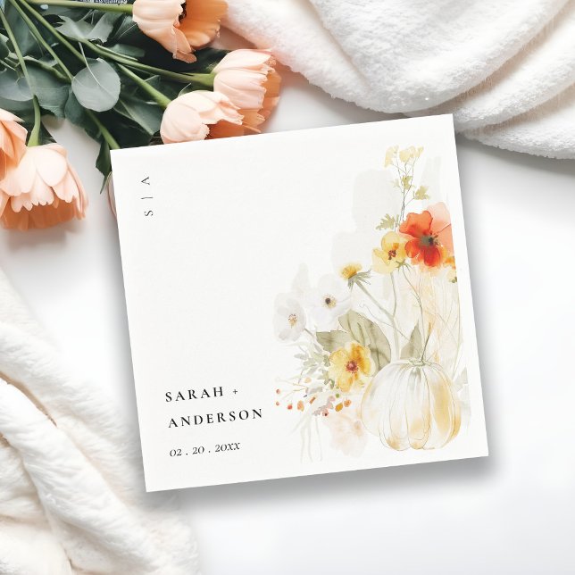 Elegant Fall Wildflower Pumpkin Watercolor Wedding Napkins (Creator Uploaded)