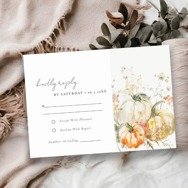 Elegant Fall Wildflower Pumpkin Watercolor Wedding RSVP Card (Creator Uploaded)