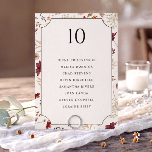 Elegant Fall Wildflower Wedding Seating Chart Card