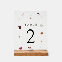 Elegant Fall Wildflower Wedding Table Number #2 Acrylic Sign