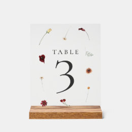 Elegant Fall Wildflower Wedding Table Number #3 Acrylic Sign