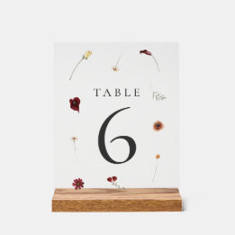 Elegant Fall Wildflower Wedding Table Number #6 Acrylic Sign