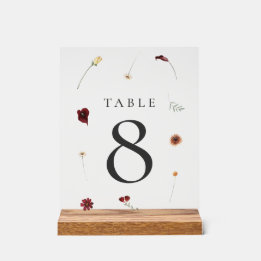 Elegant Fall Wildflower Wedding Table Number #8 Acrylic Sign