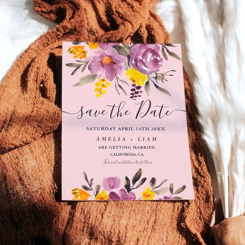 Elegant fall winter purple floral save the date