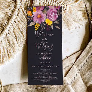 Elegant fall winter purple floral wedding program