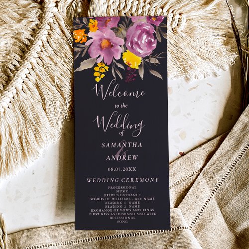 Elegant fall winter purple floral wedding program