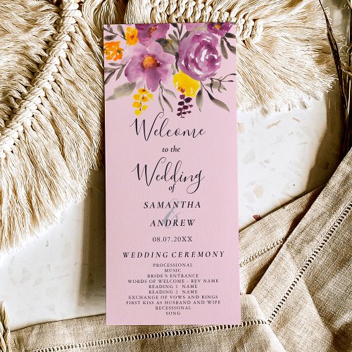 Elegant fall winter purple floral wedding program