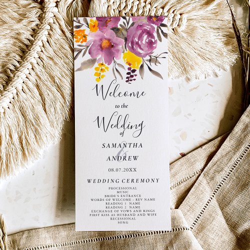 Elegant fall winter purple floral wedding program